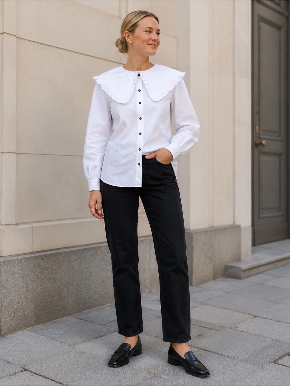 NWT GANNI White Frill Collar Cotton Poplin Shirt 38 US 6